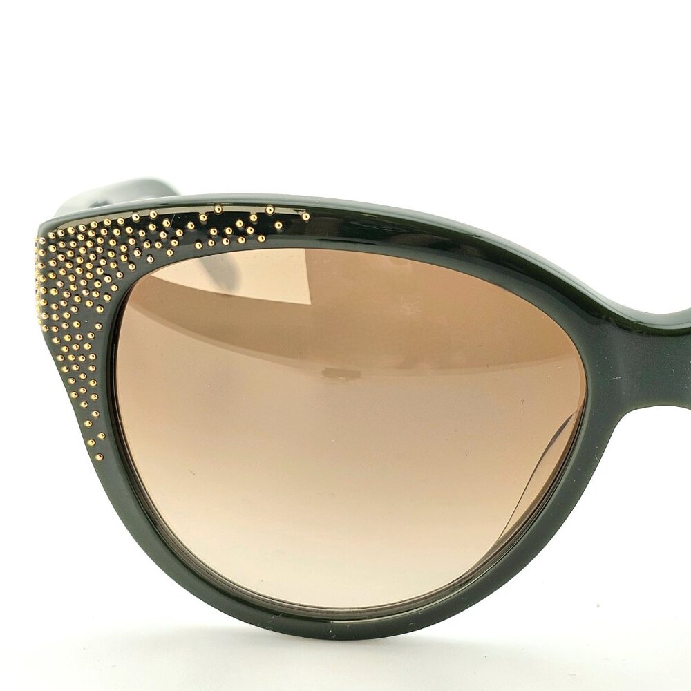 Chloé Caspia Cat Eye Sunglasses Dark Green Gold Micro Stud Brown Gradient Lens - Picture 9 of 16